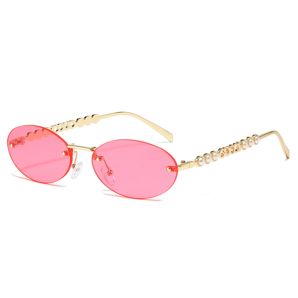 Damen modische Sonnenbrille mit ovalem Rahmen und perlenverzierten Bügeln Brehn