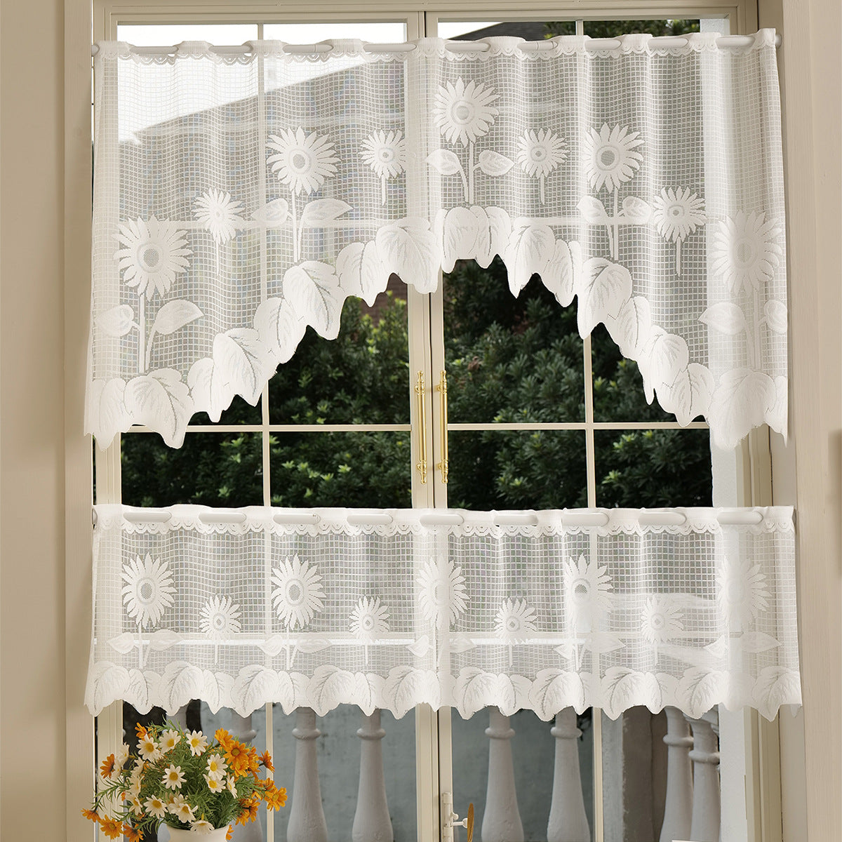 Elegante florale Spitzenfenster Vorhang Set