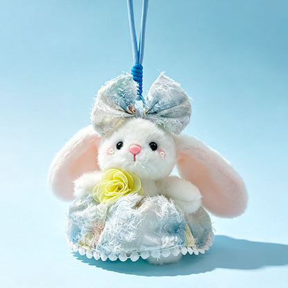 Plüsch Hase Taschenanhänger Schlüsselanhänger mit dekorativem Bogen und floralem Kleid Brehn