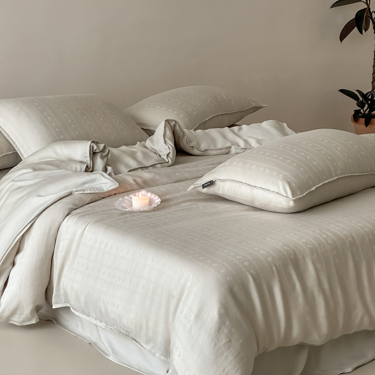 Baumwoll-Satin Bettbezug Set mit subtiler Jacquard-Textur und Kantenpaspel