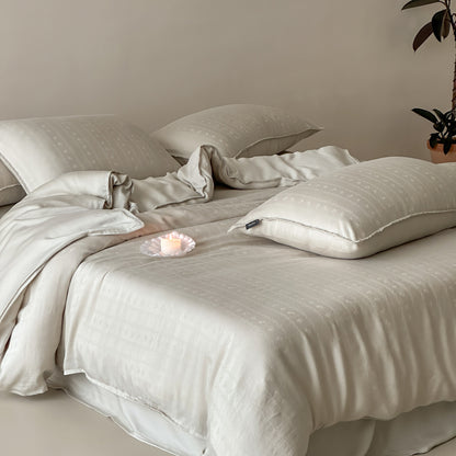 Baumwoll-Satin Bettbezug Set mit subtiler Jacquard-Textur und Kantenpaspel