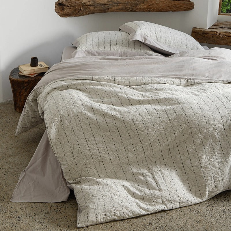 Stonewashed Gequiltetes Baumwollbettwäsche-Set mit Minimalistischem Rippstich