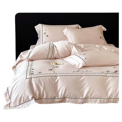 Besticktes Luxus-Satin-Bettbezug-Set mit dekorativen Kissenbezügen