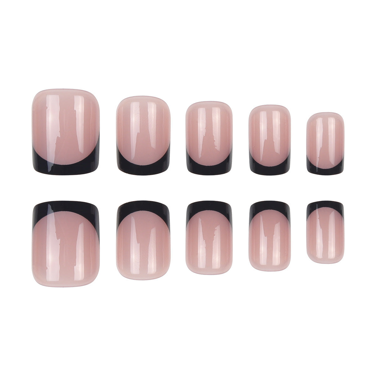 Elegante quadratische Tipp-Press-on-Nägel mit bold schwarzen French Tips Brehn