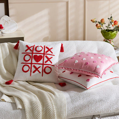 Gepolstertes Tic-Tac-Toe Chenille Dekoratives Wurfkissen mit Eckenquasten