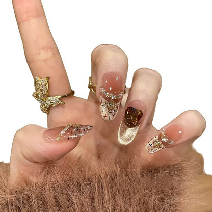 Künstlerisches katzenmotiviertes Press-On Nagelset Brehn