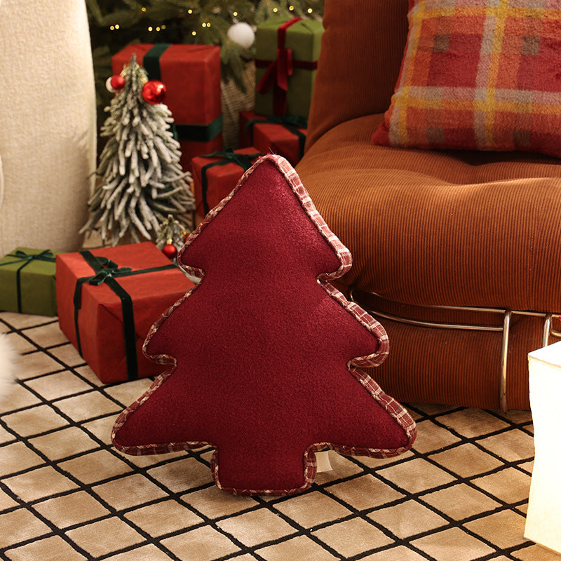 Weihnachtsbaum-Dekokissen aus Plüsch mit dekorativer Kedernaht Brehn