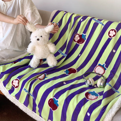 Wendbare Flauschdecke mit Cartoon-Katzenmotiv und Teddyfutter