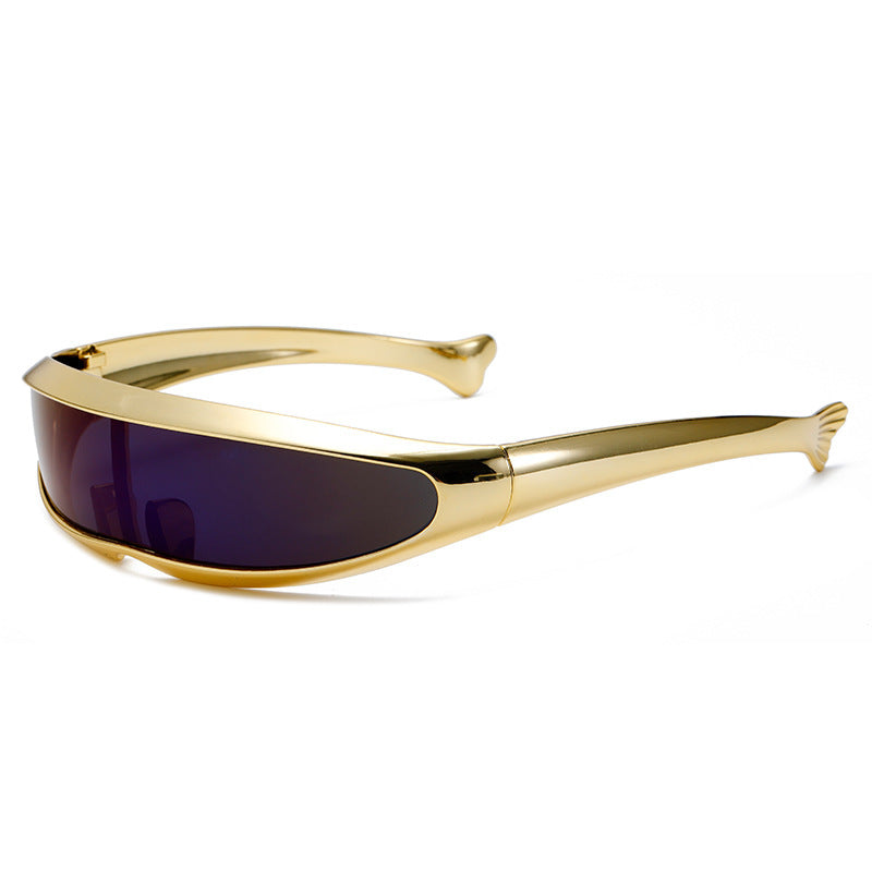 Damen Futuristische Designer-Sonnenbrille mit stilvollem goldenen Rahmen Brehn