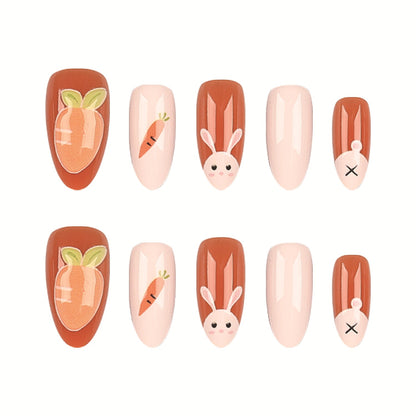 Verspieltes Kaninchen und Karotten Press-On Nagelset
