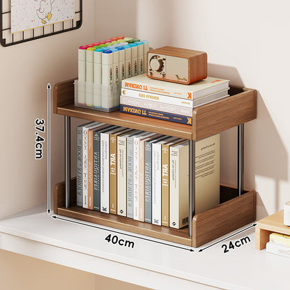 Minimalistische solide Holz-Zwei-Ebenen-Schreibtischbuchregal mit Metallstützstäben