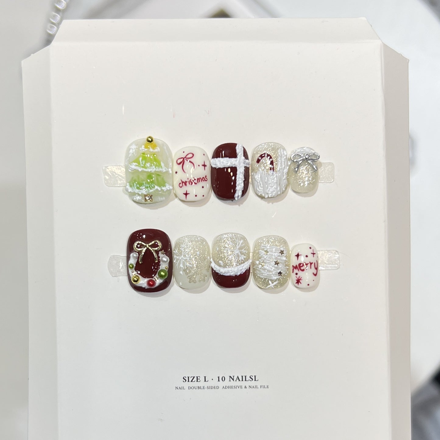 Glitzerndes Press-On Nagelkunst-Set mit Schneeflocken-Design Brehn