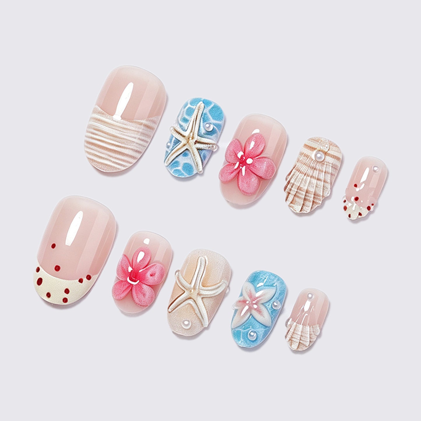 Küsten-Themen Press-On Nagelkunst Set Brehn