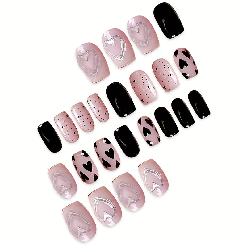 Künstlerisches Herz-Themen Press-On Nagelset Brehn