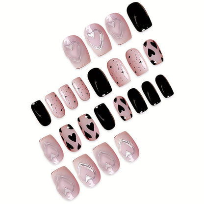 Künstlerisches Herz-Themen Press-On Nagelset Brehn