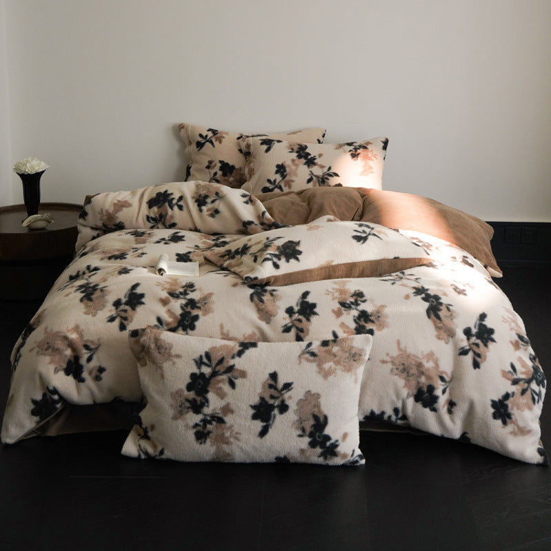 Kuschelige Mikrofaser-Fleece-Bettgarnitur mit floraler Velours-Struktur