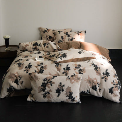Kuschelige Mikrofaser-Fleece-Bettgarnitur mit floraler Velours-Struktur