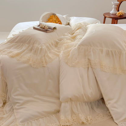 Luxuriöses Satin Rüschkissenbezug-Set mit Spitzenrand