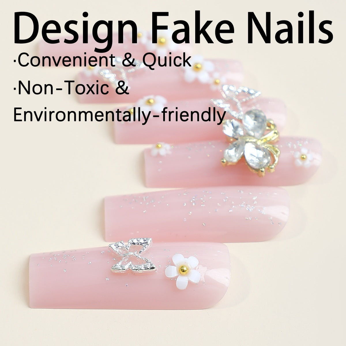 Kunstnagelset mit eleganten 3D-Blüten und Glitzerdetails Brehn