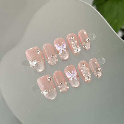 Dekoratives Press-On Nagelkunst Set mit Schmetterling Akzenten