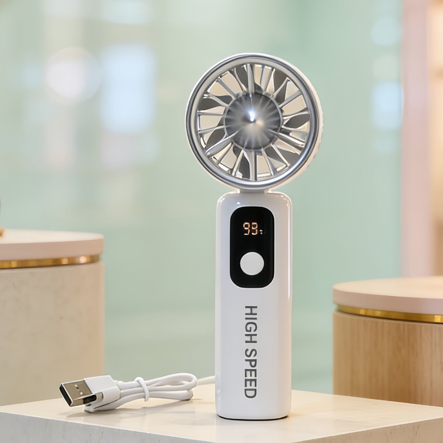 Damen tragbarer Mini-Ventilator mit digitaler Temperaturanzeige Brehn