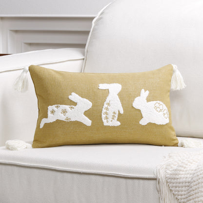Bestickter Hasen-Applikations-Tassel-Lumbar-Kissenbezug