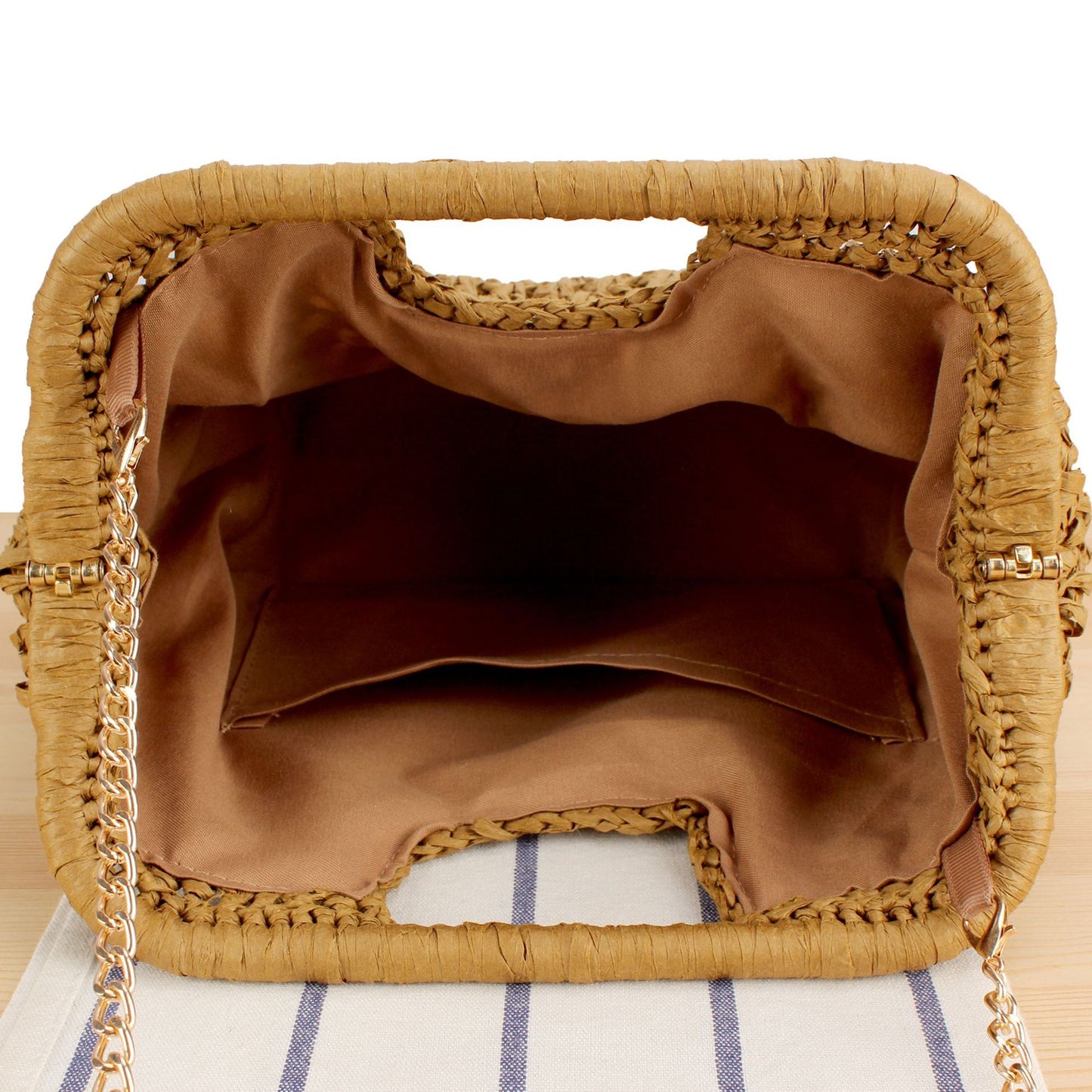 Strandschultertasche Aus Natürlichem Geflecht mit Eleganter Kettenverzierung Brehn