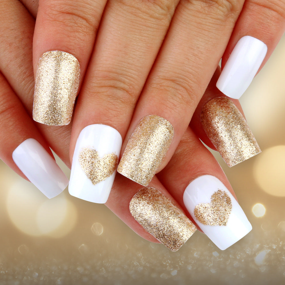 Elegante Glitter Herz Press-On Nägel Brehn