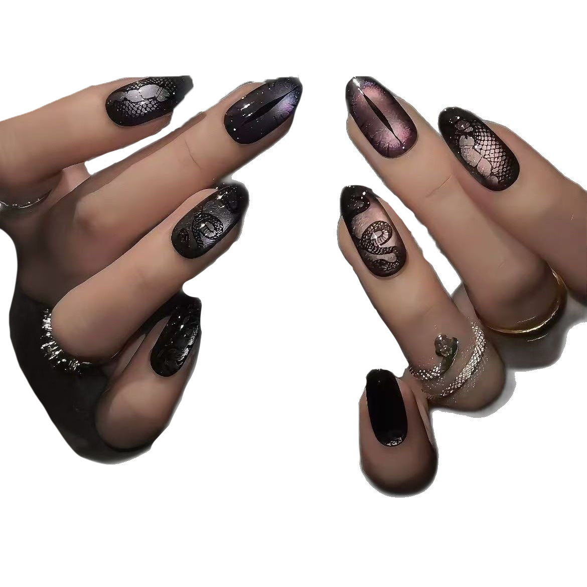Künstlerisches von der Gotik inspiriertes langes Press-On-Nagel-Set Brehn