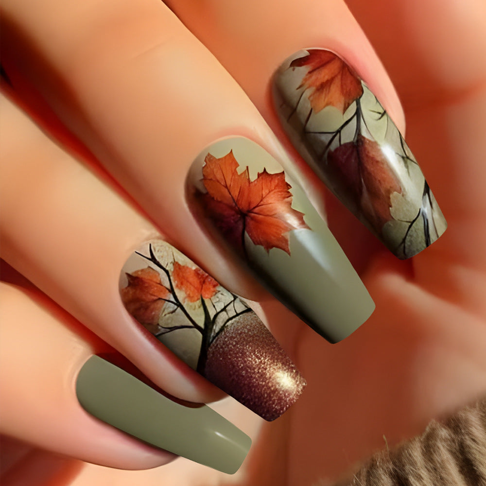 Herbstblatt-Themen Press-On Nagelkunst Brehn