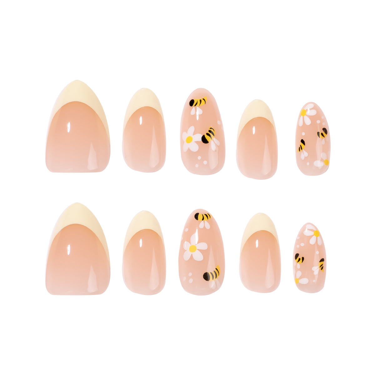 Kunstvolle Nagelkunst mit Bienen- und Blumedesign Brehn