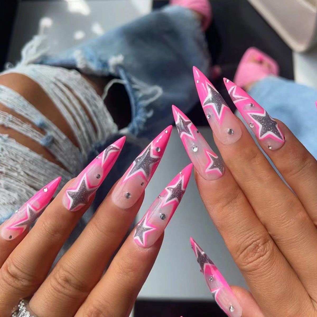 Sternen-Themen Stiletto Nagelkunst Erweiterungen