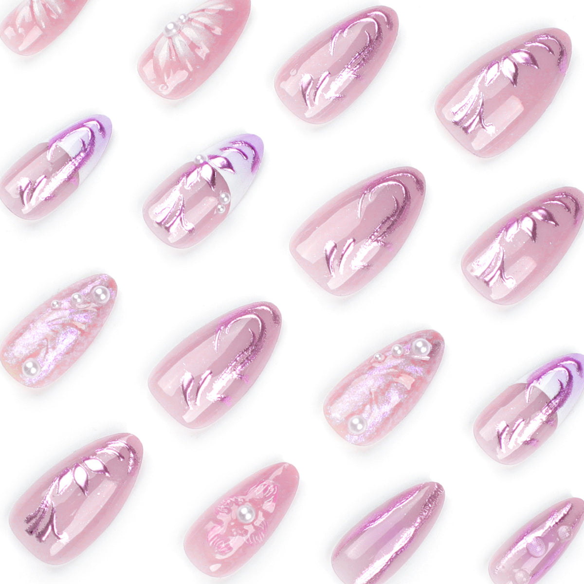 Künstliche Nagelverlängerungen mit filigranen Blumendesigns und Glitzerakzenten Brehn