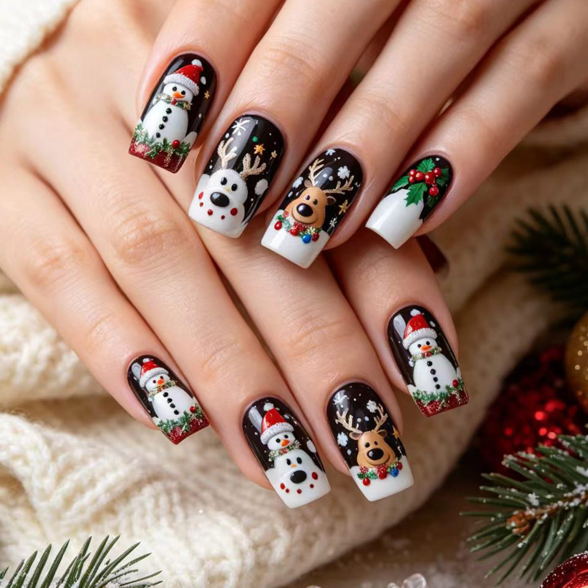 Künstliche Kunstnägel mit Festlichem Weihnachtsdesign Brehn