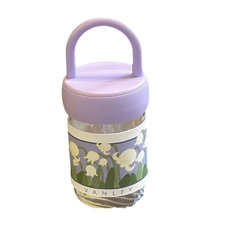 Damen Isoliertrinkflasche mit ergonomischem Tragegriff und elegantem Blumendesign Brehn