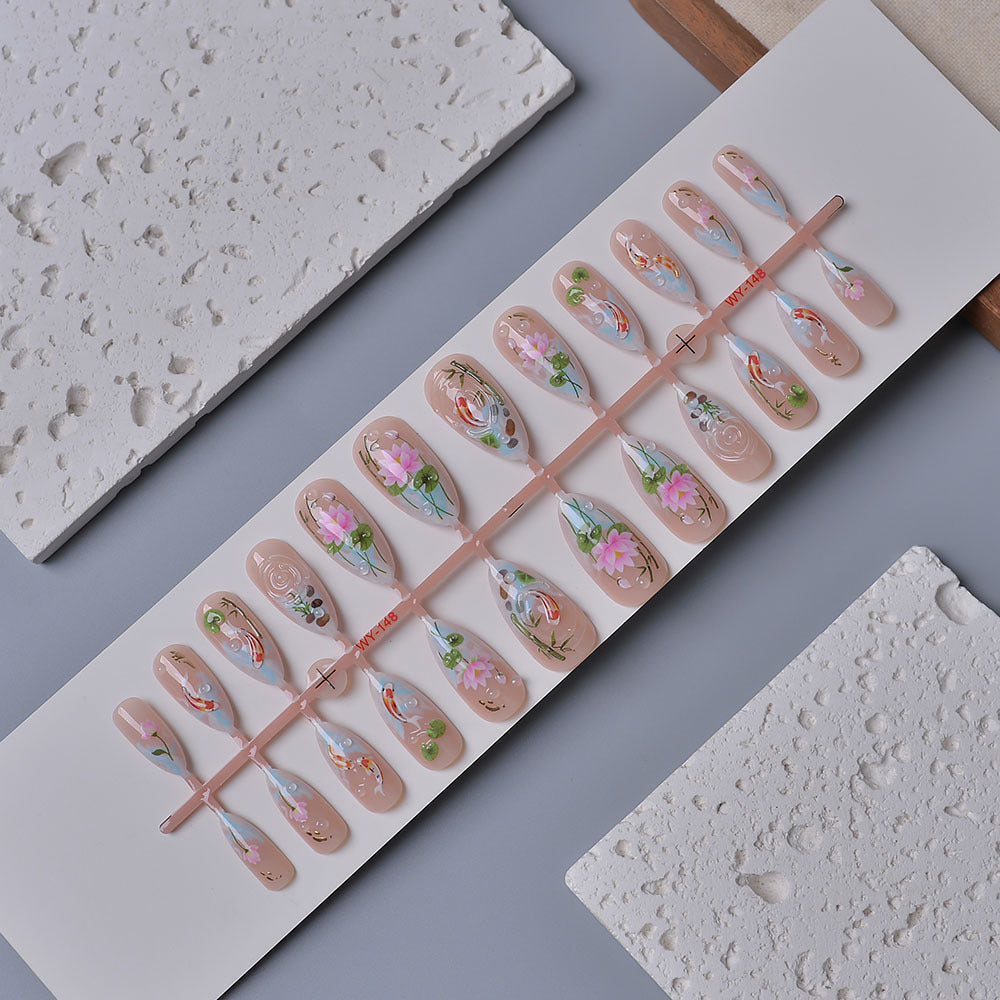 Künstlerisches Floral Press-On Nagelset Brehn
