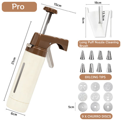 Manual Cookie Press and Churro Maker Set with 22 Decorative Discs and Icing Nozzles