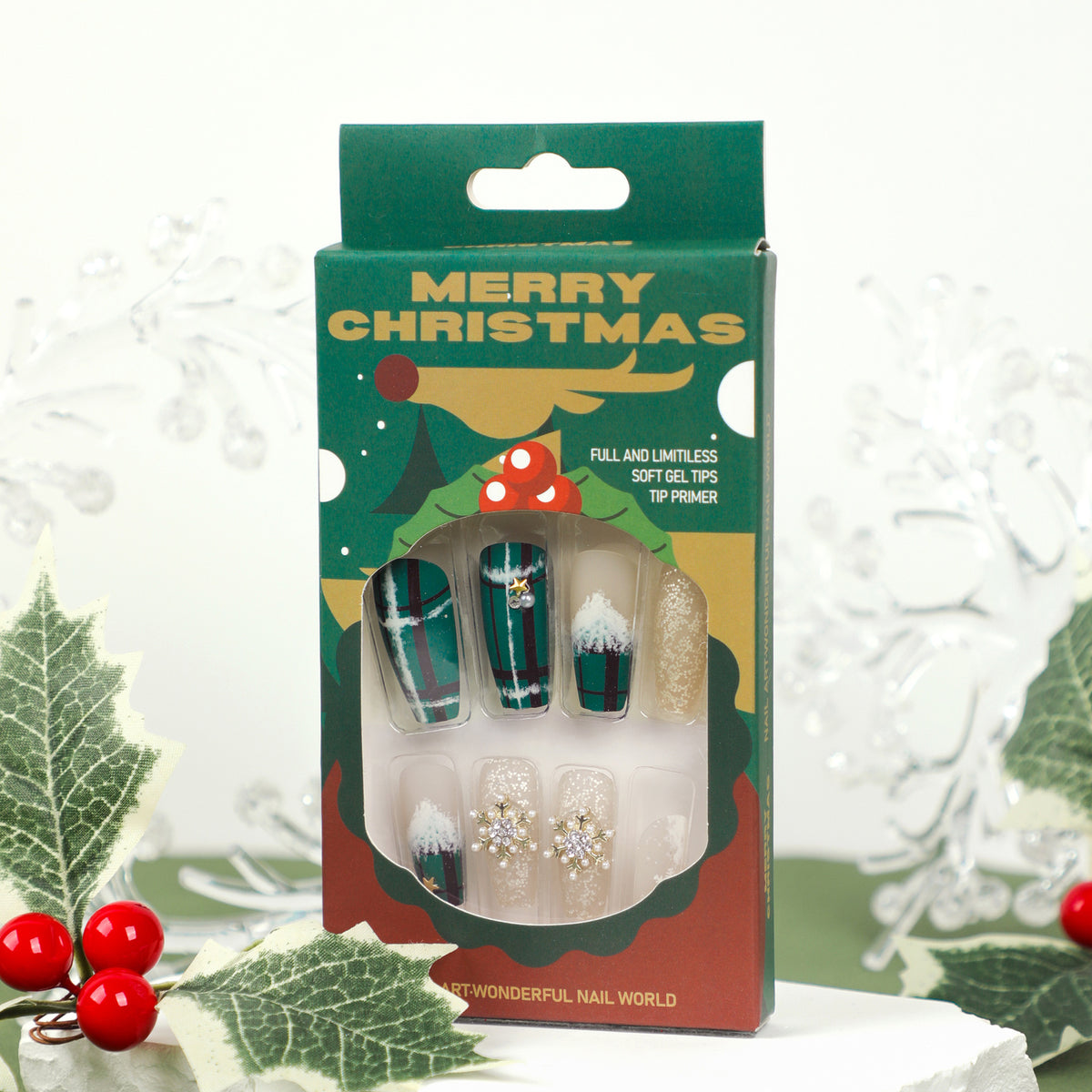 Kunstvolle Nagelverlängerungen mit festlichem Weihnachtsdesign Brehn