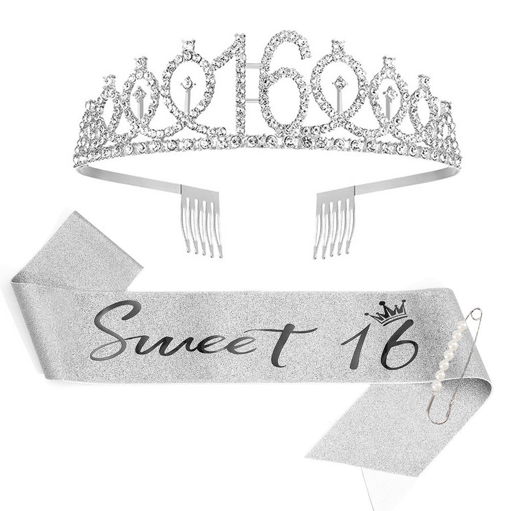 Damen Kristallverzierte Geburtstagskrone mit personalisiertem Sash Brehn