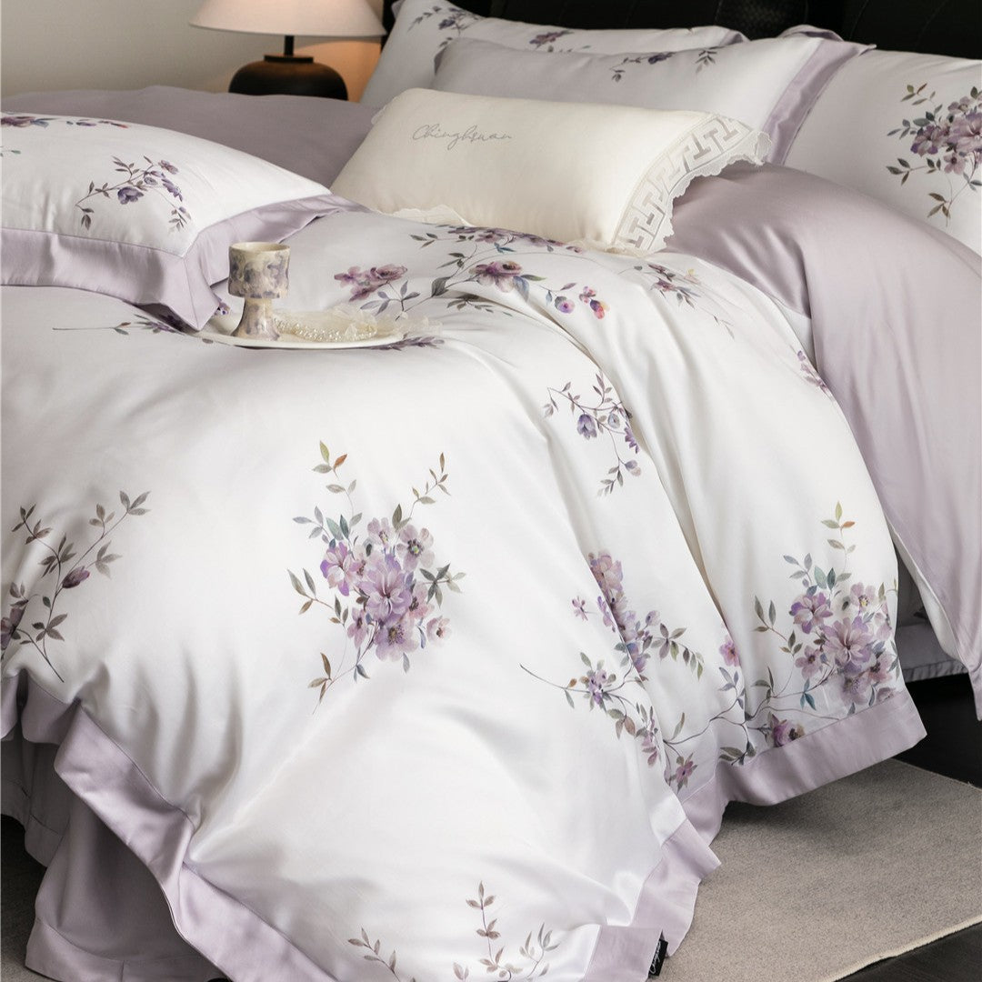 Luxus Aquarell Floral Gebürstet Mikrofaser Bettbezug Set mit Paspelbesatz