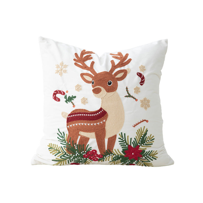 Bestickter Weihnachtskissenbezug mit Rentier‑ und Tannenzweig‑Motiv Brehn