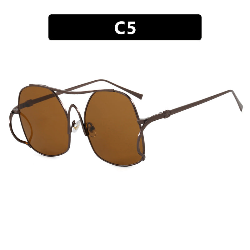 Damen geometrische Sonnenbrille mit schmalem Metallrahmen und braunen Gläsern Brehn