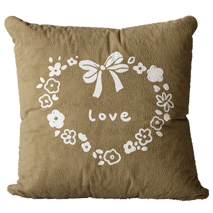 Square Plush Textured Decorative Pillow Cover with Hand-Drawn Pizza Illustration and Botanical Accents