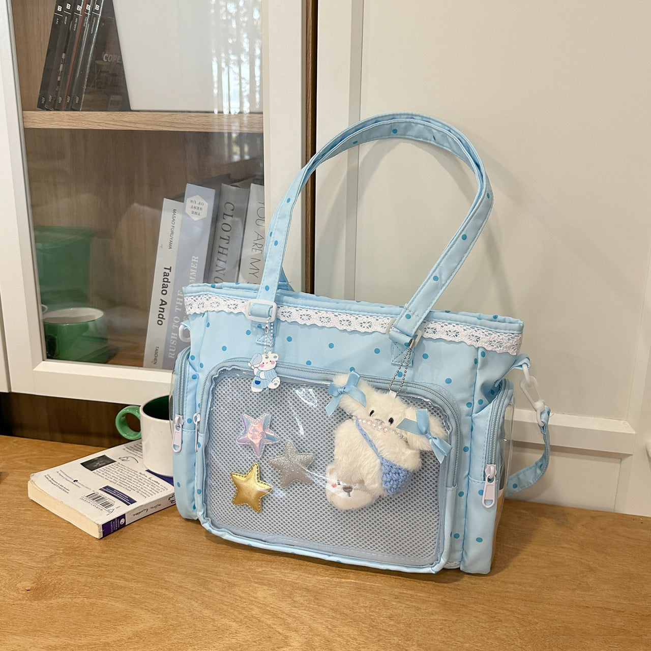 Handtasche mit Durchsichtiger Fächereinteilung und Verspieltem Applikationsdesign Brehn