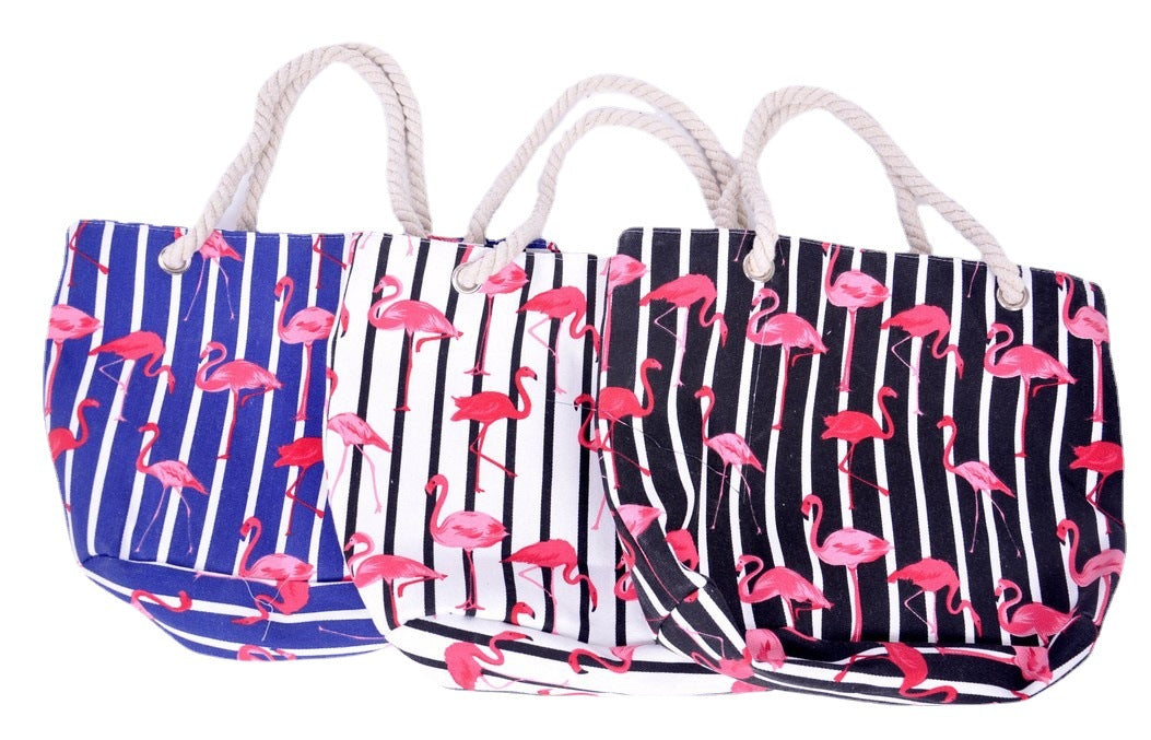 Strandtasche mit Flamingo-Muster und Stabilen Seilgriffen Brehn
