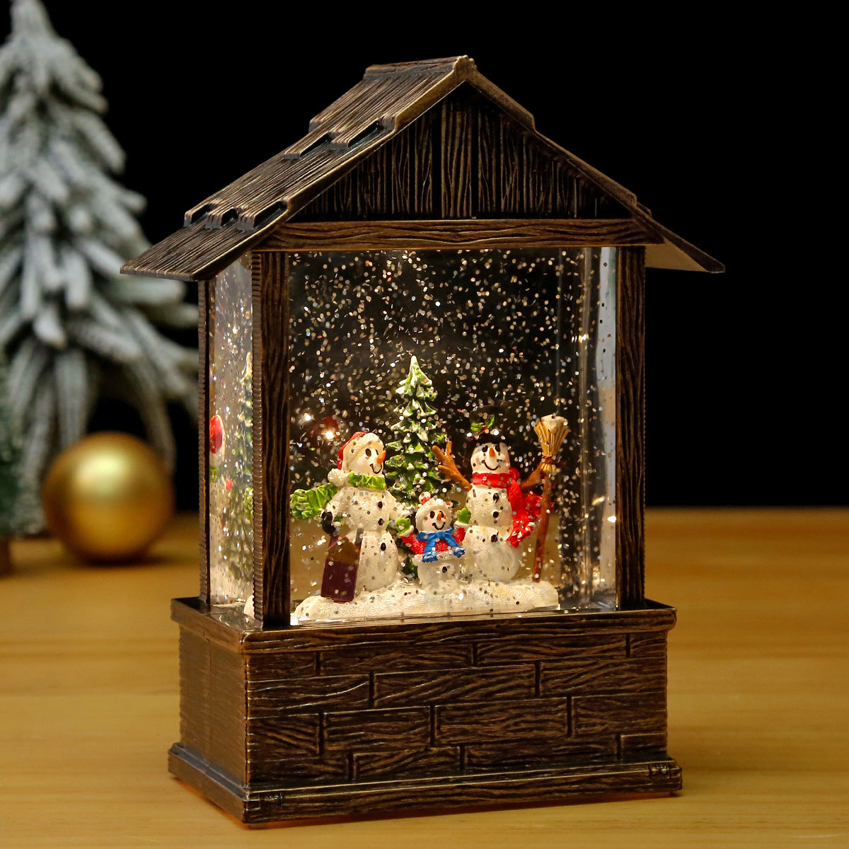 Nostalgische Schneekugel-Dekoration mit Weihnachtsmann und Kindern Brehn
