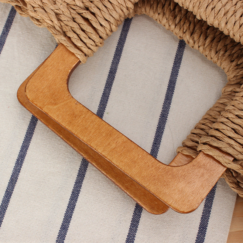 Handgefertigte Strohtasche mit Holzgriff Brehn