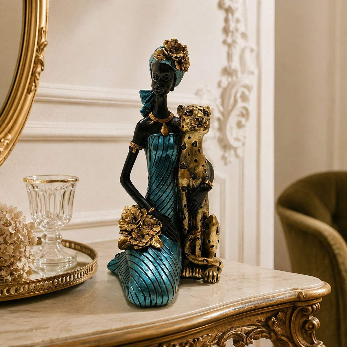 Elegante Skulptur mit Leoparden Brehn
