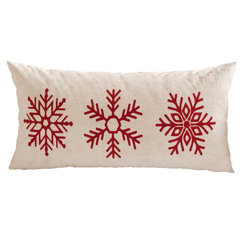 Rectangular Festive Lumbar Pillow Cover with Merry Christmas Typographic Print and Reindeer Antler Accent