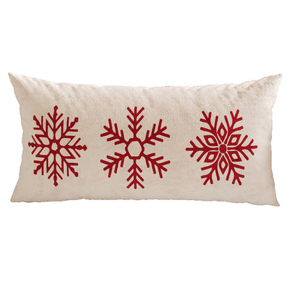 Rectangular Festive Lumbar Pillow Cover with Merry Christmas Typographic Print and Reindeer Antler Accent
